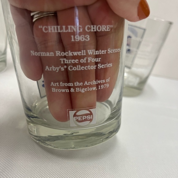 4 Vintage Arby's Norman Rockwell Pepsi Collector Glass Winter Scenes Drinkware - Picture 8 of 11